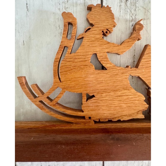 Vintage Wood Carving Silhouette Old Couple Rocking Chairs Shelf Decor - Picture 6 of 7
